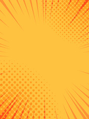Fototapeta premium Orange radial zoom lines and halftone dots converging towards center, creating a vibrant and dynamic background suitable for comic books and graphic designs emphasizing speed and action