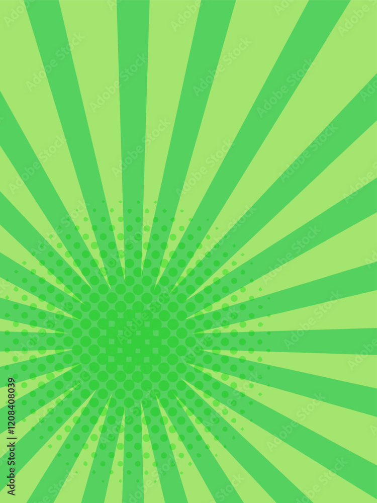 Aufkleber green sunburst background spreading from halftone dots center creating a dynamic and vibrant backdro