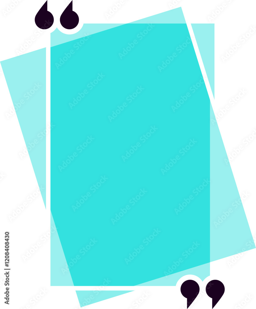 Poster turquoise quote box with quotation marks framing empty space, ideal for inserting text, creating eng