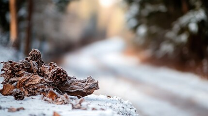 A natural accumulation of fallen leaves sits beside a road, awaiting collection or decomposition