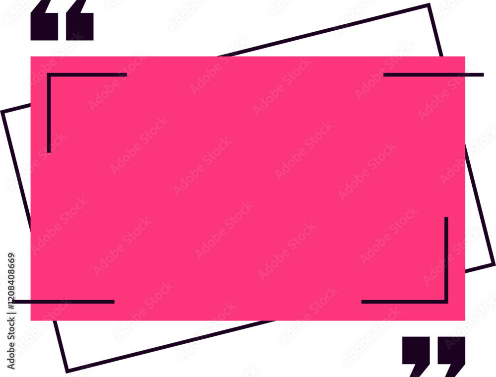 Poster pink quote box with black lines and quotation marks framing empty space, ideal for inserting text an
