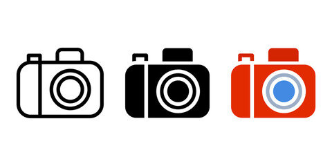 Travel photo camera icon. Photograph equipment sign. Vacation photo device symbol.