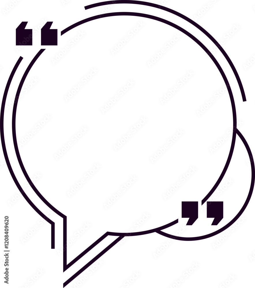 Poster empty circular speech bubble with quotation marks is waiting to be filled with inspiring quotes, eng