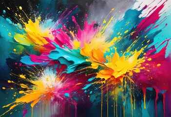 Fototapeta premium vibrant colorful watercolor paint splashes creating stunning canvas background vivid hues energetic patterns, texture, artistic, fluid, brushstroke, nature