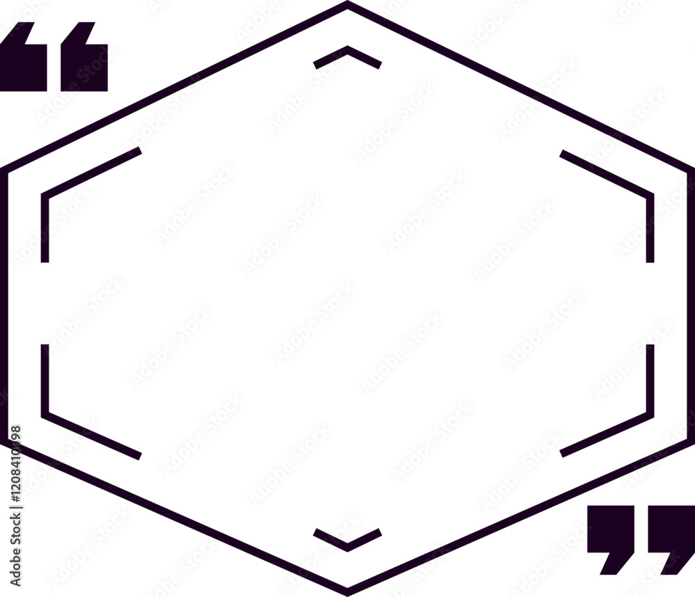 Poster quotation marks framing a hexagonal empty space, suggesting the act of quoting text and citing a par