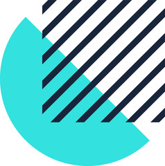 Abstract modern background with turquoise semicircle partially covered by diagonal black lines on white background creating dynamic and vibrant visual effect