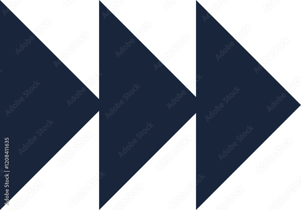 Poster three dark blue triangles are pointing to the right, creating the familiar shape of a play button, s