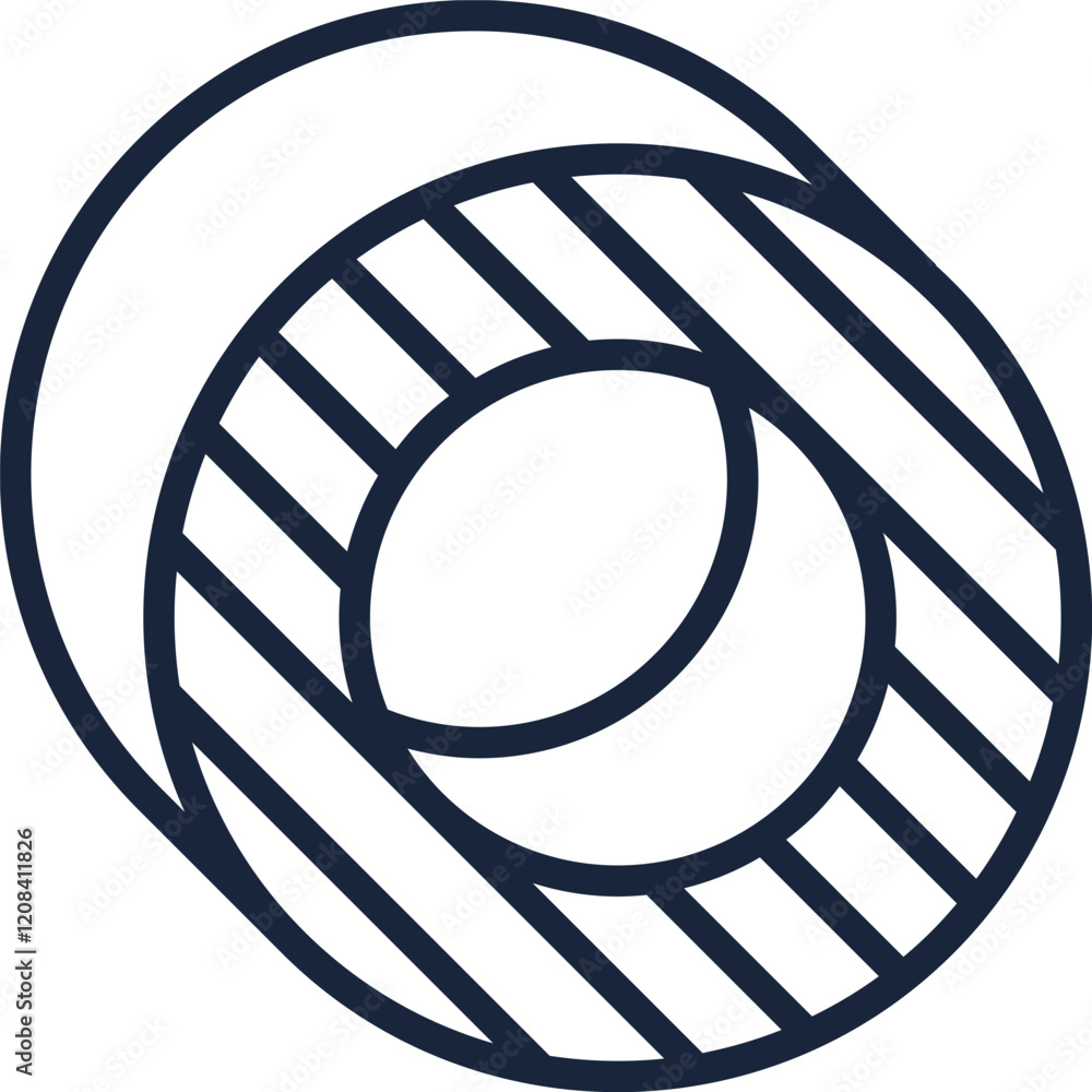 Poster featuring a simple geometric design with overlapping circles and stripes, creating an engaging abstr