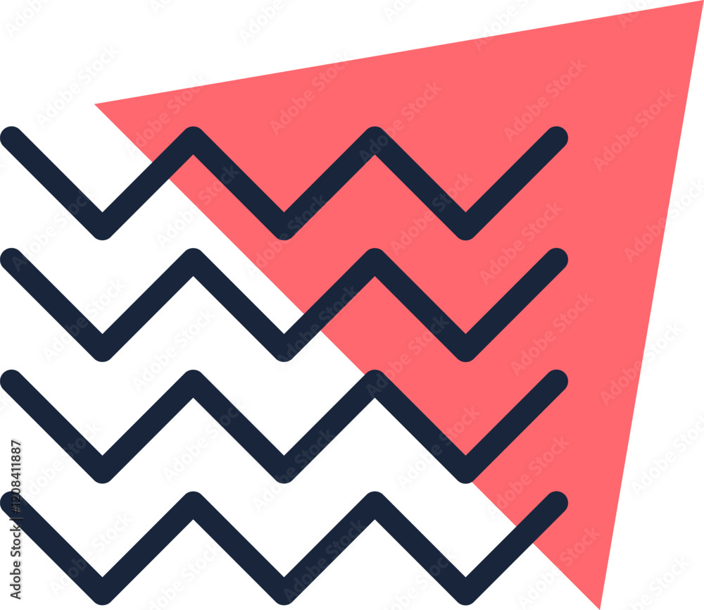 Poster pink triangle overlapping dark blue zig zag lines on white background creating a modern and vibrant 