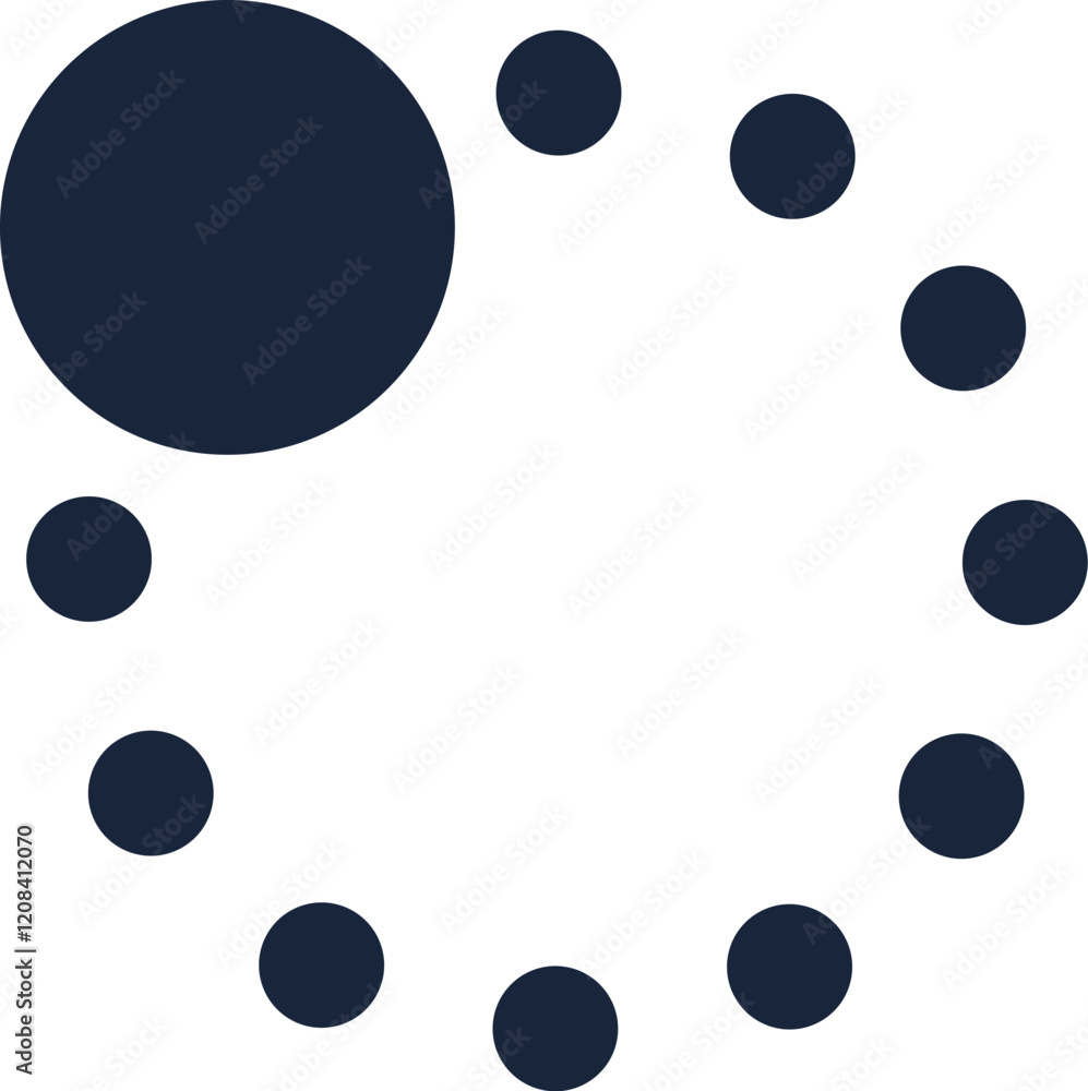 Poster simple loading icon with dark circles rotating clockwise, forming a round progress bar on a white ba