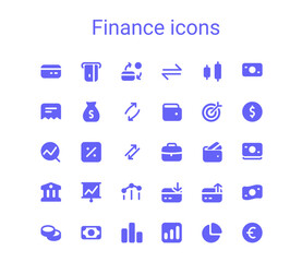 Simple small finance solid icons set. Rounded mini money vector icons.