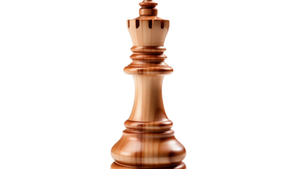Close-up of a wooden chess piece, highlighting its texture and craftsmanship, perfect for game themes, studio view, isolated on transparent background.