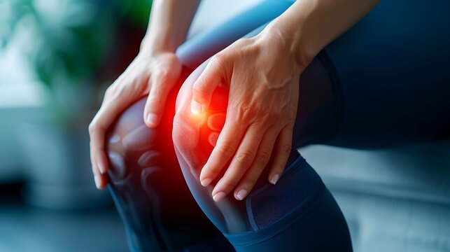 Woman suffers from pain in knee injury, tendon problems from a workout and osteoarthritis and articular inflammation, Woman suffering from pain in knee