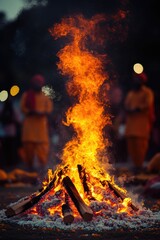 Naklejka premium People gathered near a flame, potentially campers or outdoors enthusiasts