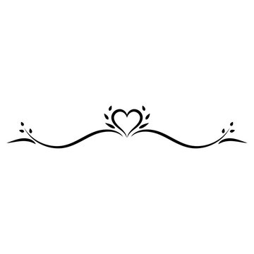 Vintage swirl decorative divider line. Flourish text separator in classic and luxury style with heart