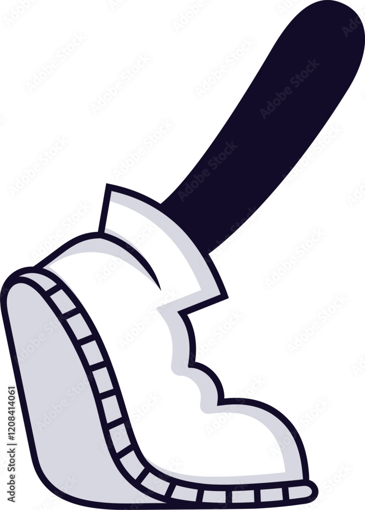 Poster cartoon leg wearing a large shoe stepping on an object, featuring a simple outlined design with flat