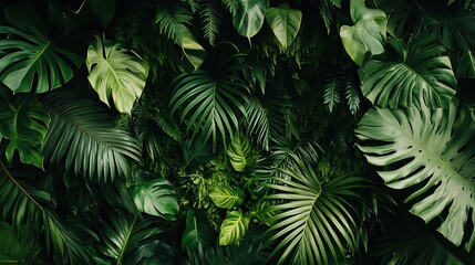 Fototapeta premium Dense Wall of Lush Green Foliage in Rich Natural Environment