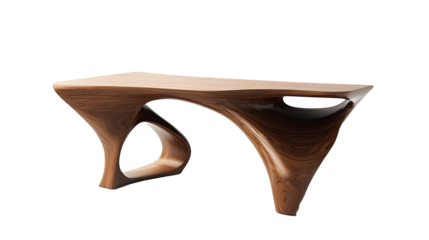 Modern wooden desk, conetmporary design, transparent background.