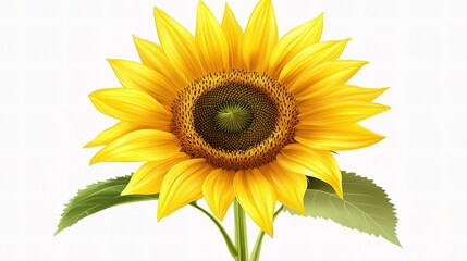 Obraz premium Vibrant Sunflower with Detailed Yellow Petals and Green Leaves
