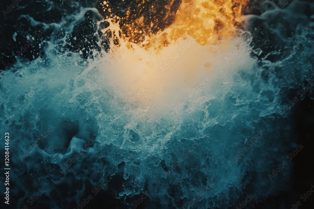 Poster dynamic waves crash and create splashes of water and light