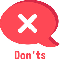 Obraz premium Red speech bubble with white cross mark symbolizing don ts, rejection, disapproval, error, negative response, wrong answer, forbidden action, communication, social media, or online chat