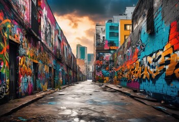 Fototapeta premium detailed urban grunge texture featuring dynamic layers abstract forms rich visual elements, aesthetic, alley, architecture, background, bold, brown, city
