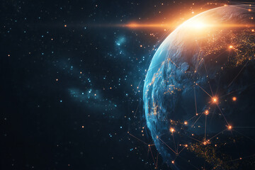 Fototapeta premium Futuristic Global Network with Digital Connections and Glowing Data Points in a Tech-Inspired Abstract Earth Design