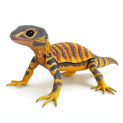 Obraz premium Striped Juvenile Lizard on White Background.