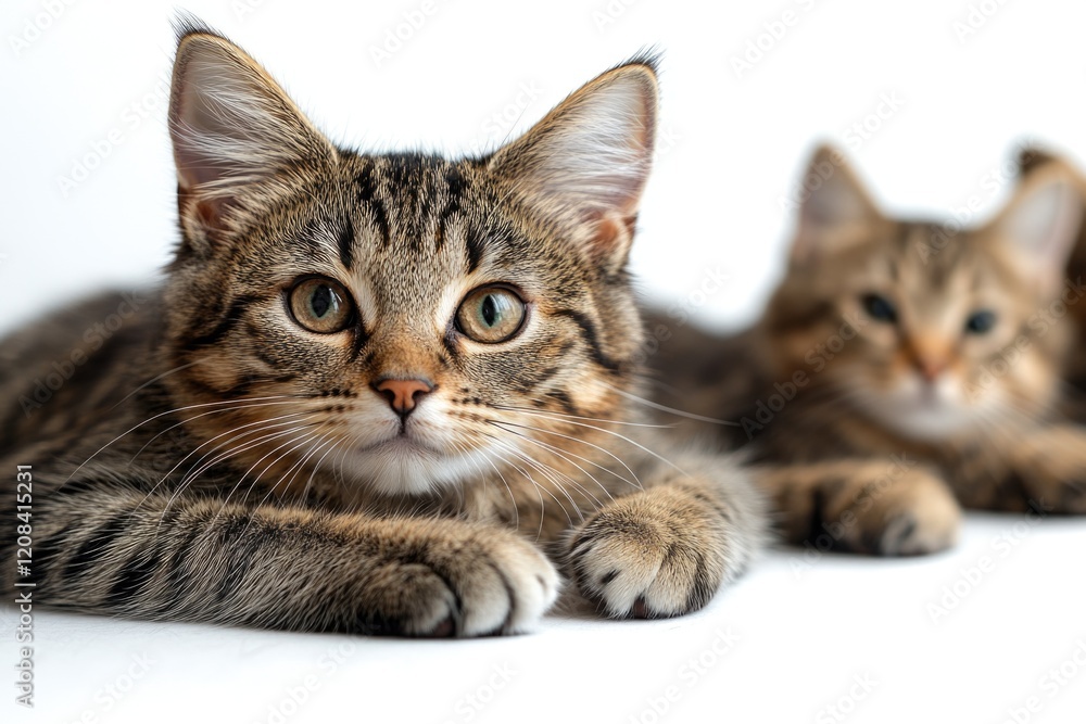 Poster two felines relaxing on a smooth background