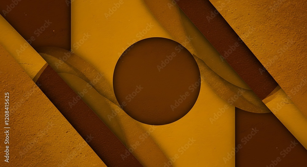 Poster gold and brown abstract geometric layered design. textured shapes overlapping in a pattern.