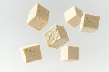 Floating cubes of tofu create light and dynamic composition agai
