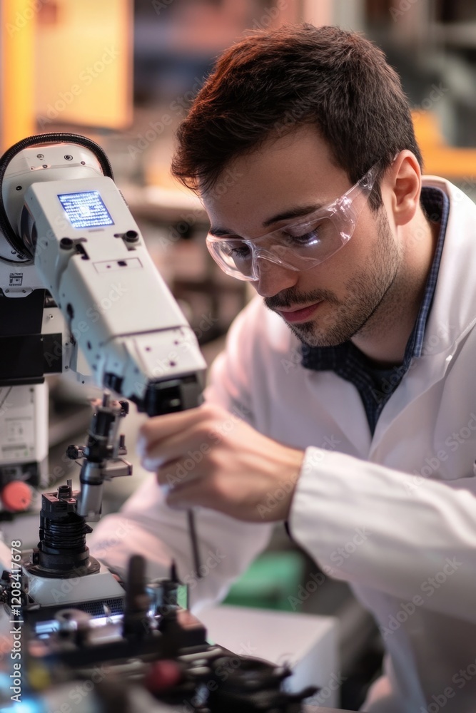 Poster a scientist works on a machine in a laboratory setting