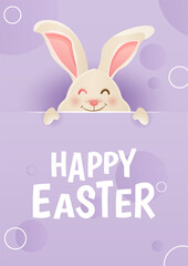 Happy Easter with Funny Bunny for April Celebration on purple background