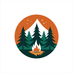 Rustic Forest and Campfire Vector Art for T-shirt Design