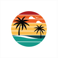 Sand Beach Silhouette Vector Art for Retro T-shirt Design