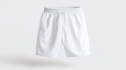 Mockup of a front view of a white pair of shorts on a neutral background