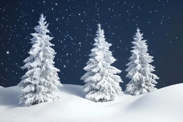 Fototapeta premium Group of snow-covered trees standing tall in a snowy field, perfect for winter or Christmas-themed projects