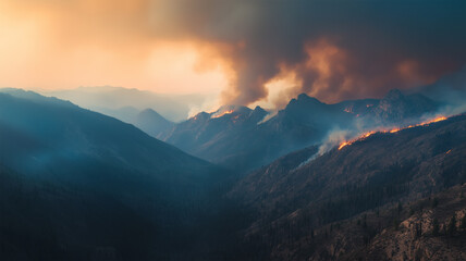 深い谷を越え山々をつなぐ煙が映す山火事の拡大