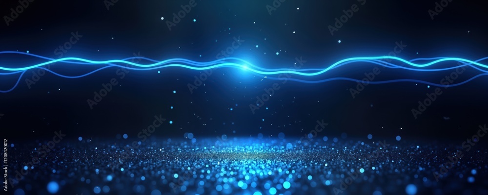 Poster abstract dark blue graphic with glowing lines, particles. futuristic tech background design. dynamic