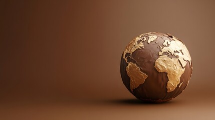 An earth globe made of chocolate on brown background, representing the celebration of World Chocolate Day.