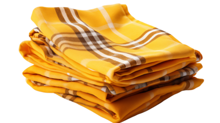 Bright yellow and white checkered napkin for casual dining or table arrangements, studio view, isolated on transparent background.