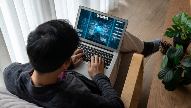Software development or programming work with coding screen of various programming languages like HTML, Python, Java, and C brisk for new application development