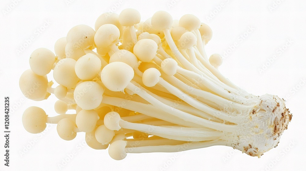 Poster intricate enoki mushroom with delicate texture and detailed structure