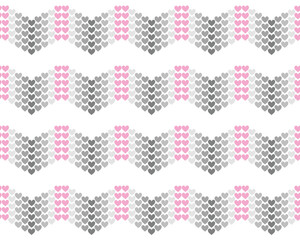 Knitted style background with seamless pattern of  little hearts zigzag.