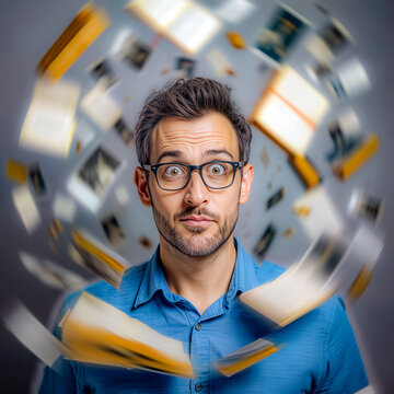 a man surrounded by floating memories 
