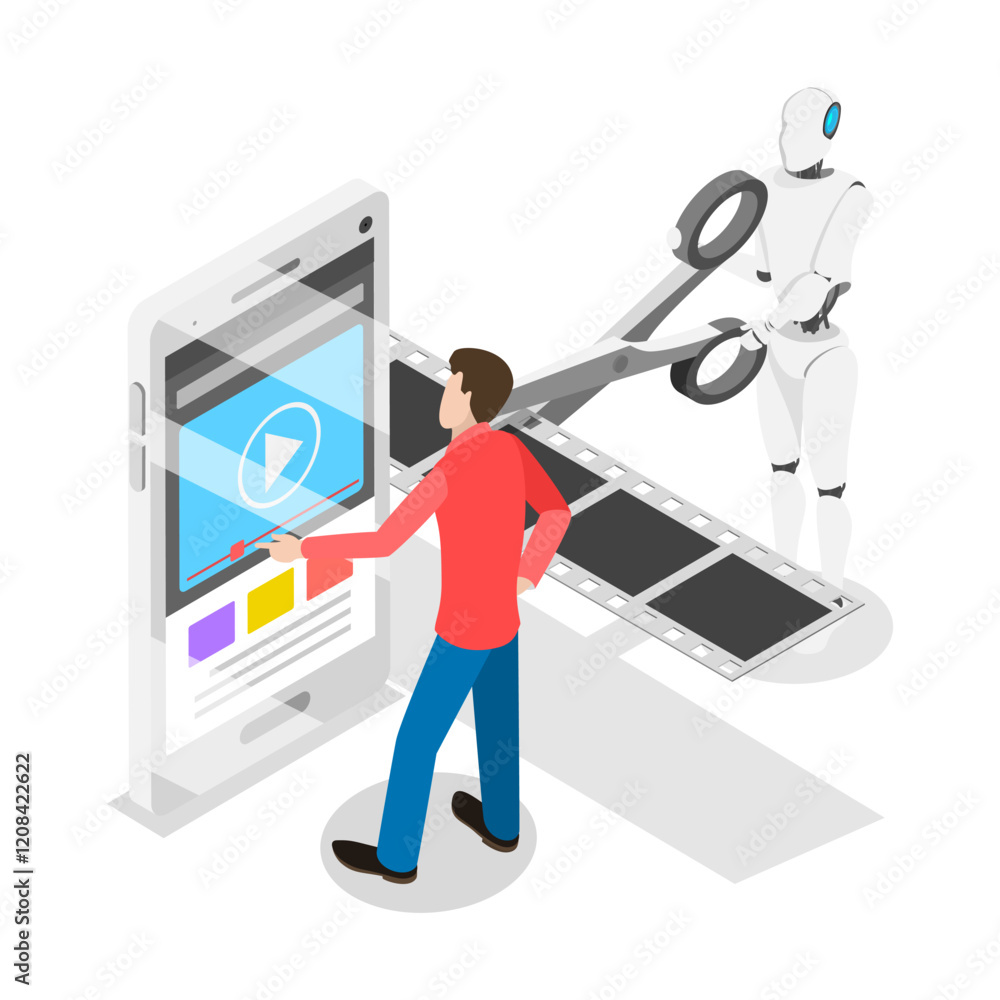 Poster 3d isometric flat vector illustration of artificial intelligence assistant, technologies for enhance