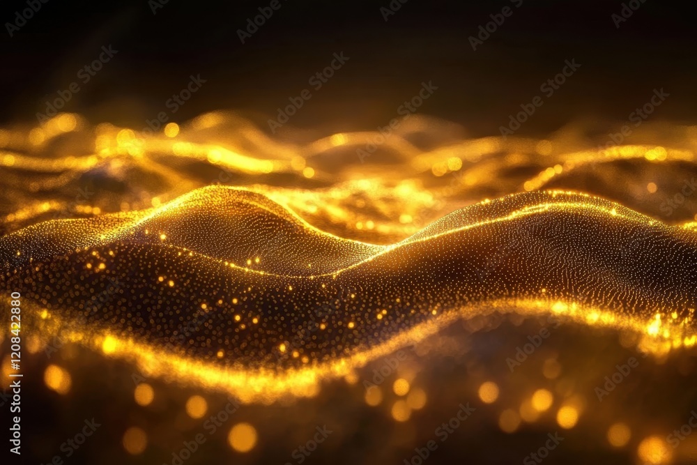Poster wave-like golden patterns create a mesmerizing visual display in dynamic lighting