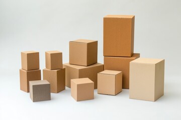 Fototapeta premium A pile of cardboard boxes stacked next to each other, often used as storage or shipping containers