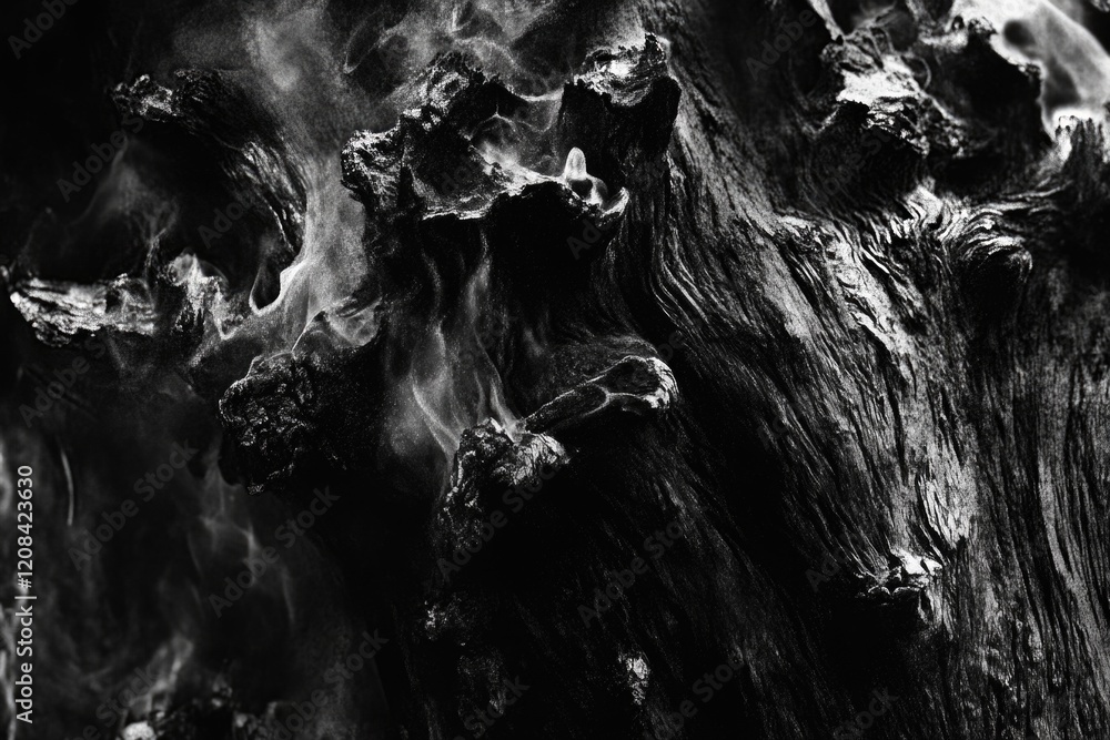 Poster a close-up shot of a tree trunk in black and white, suitable for use in editorial or design contexts