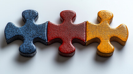 Fototapeta premium Minimalist modern style with a colorful puzzle piece on a white background for World Down Syndrome Day